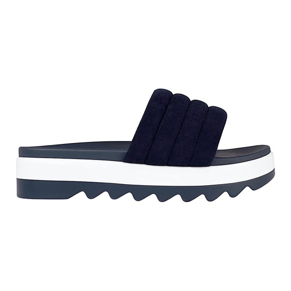 Seven7 navy white chunky slide sandals size 8 puffy strap - Picture 1 of 10